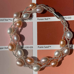 pearl bracelet with magnetic clasp pink white