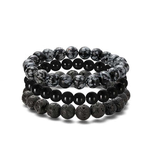 Stretch Bracelet with 8mm round gemstones "Mala" (Black Agate)
