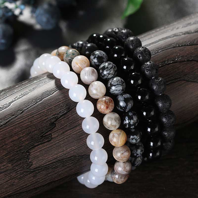 Chisel Stainless Steel Polished Black Agate Beads 9 inch Bracelet - Chisel