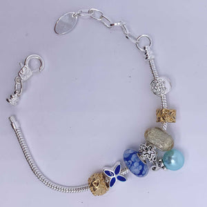 silver charm bracelet blue pearl