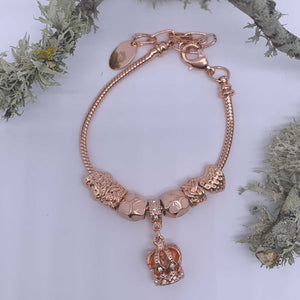 rose gold charm bracelet crown women