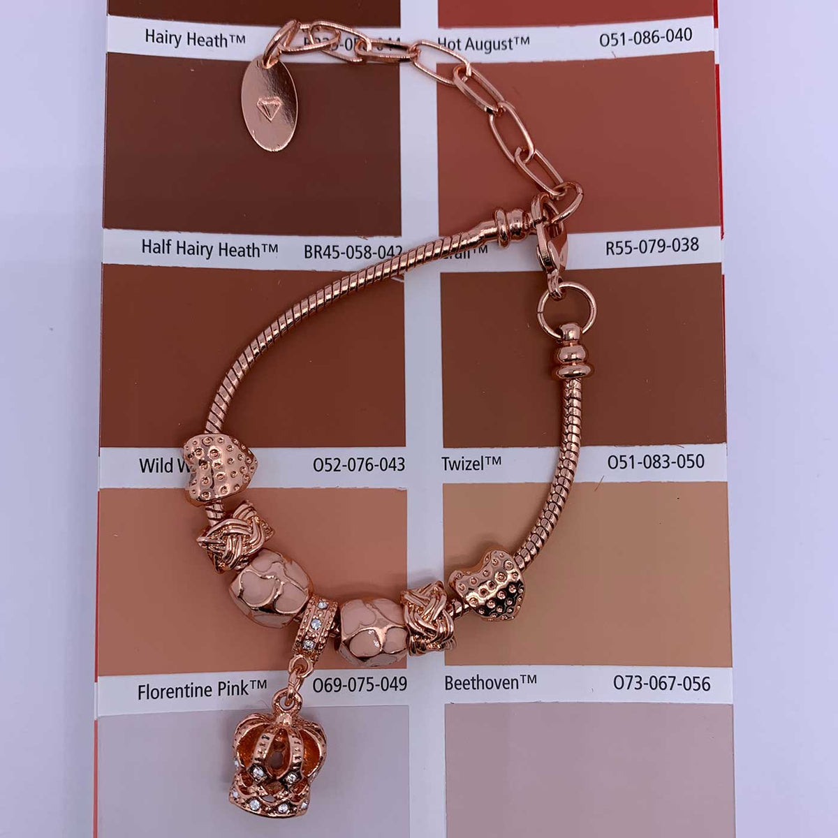 rose gold charm bracelet crown resene