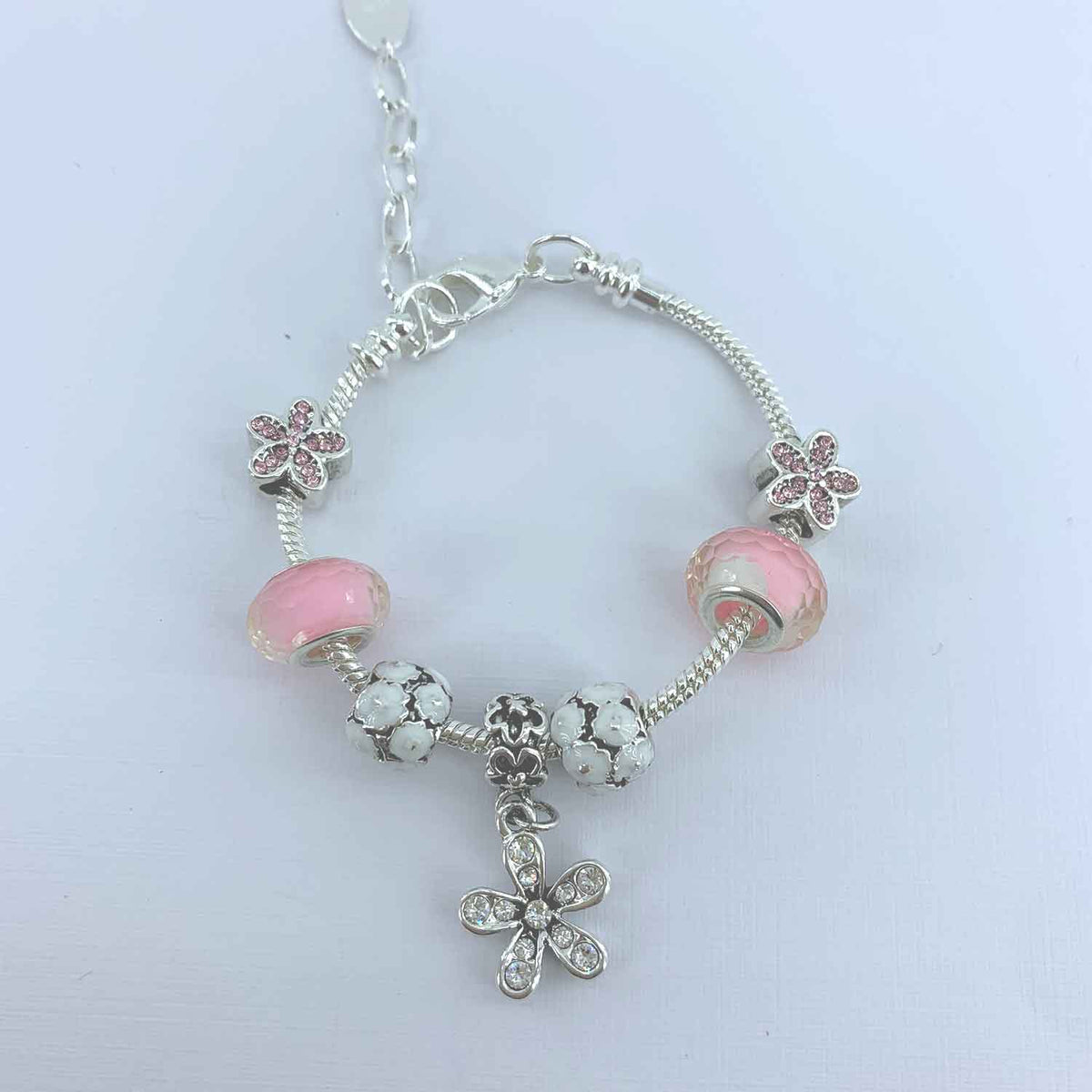 pink silver crystal charm bracelet jewellery nz