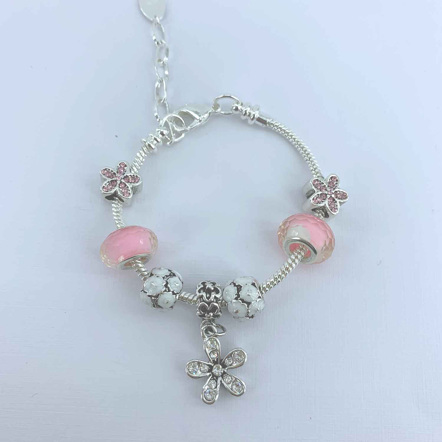Pandora Inspired Full Set Beaded Charm Bracelet - Soft Pink