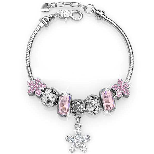 pink silver crystal charm bracelet jewellery nz