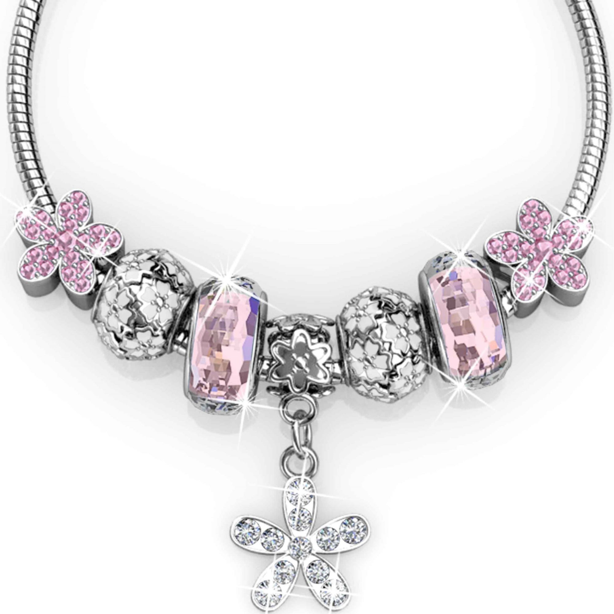 pink silver crystal charm bracelet jewellery nz