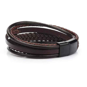 brown leather layered bracelet men