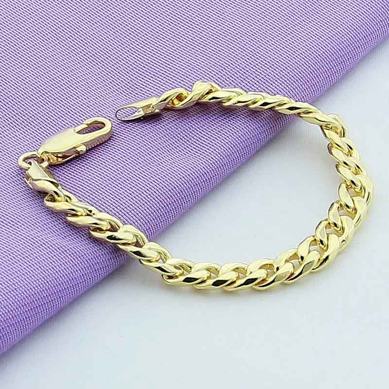 Gold Flat Curb Chain Bracelet 