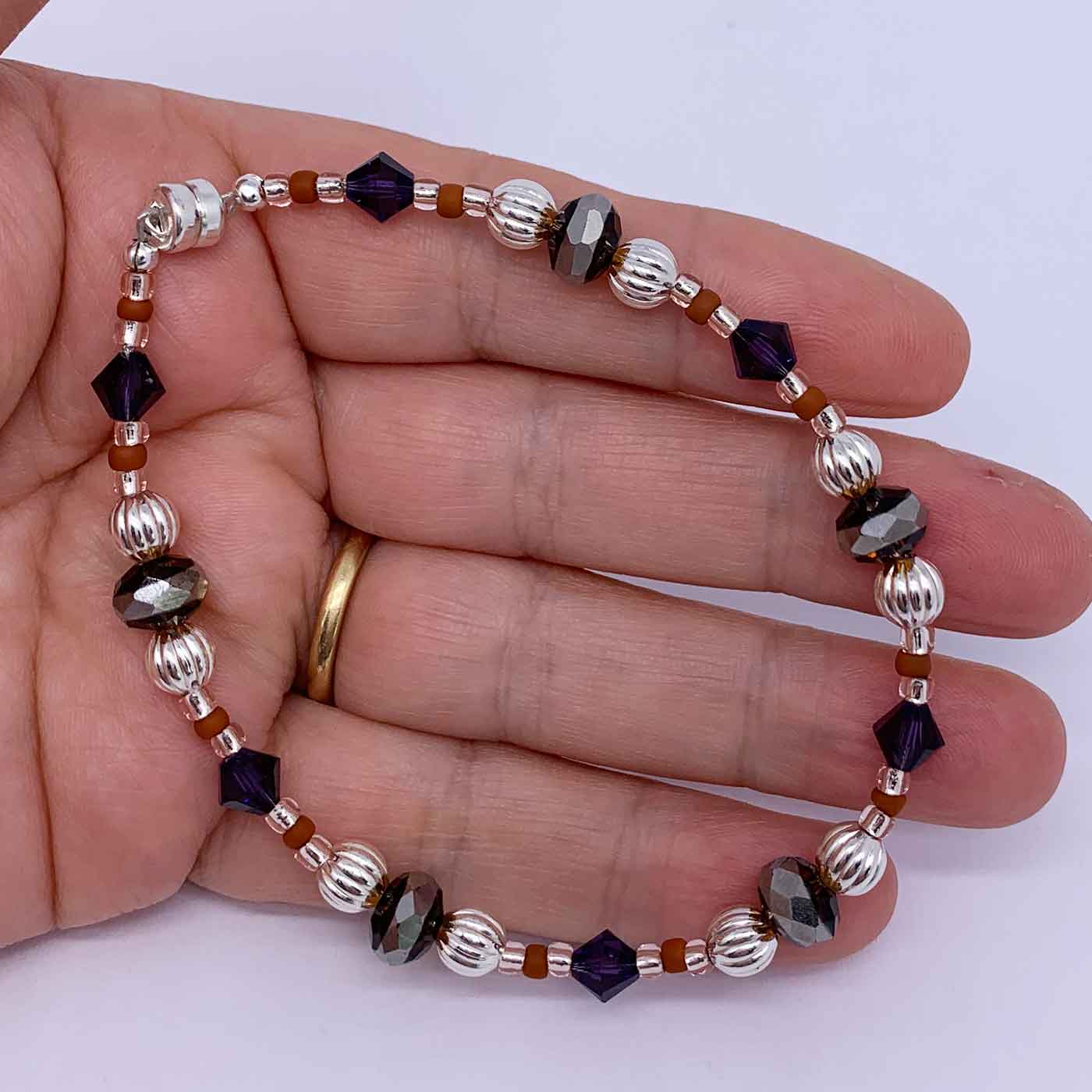 silver brown bead bracelet