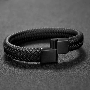 black leather woven bracelet men nz