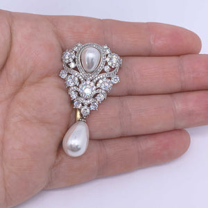 silver pearl crystal brooch russian