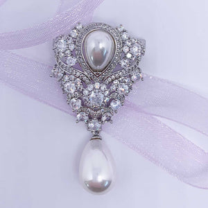 silver pearl crystal brooch imperial