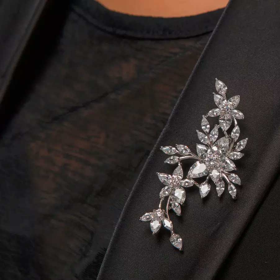 brooch silver spray flowers