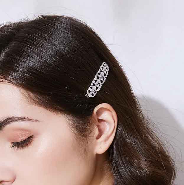 silver crystal barrette hair clip