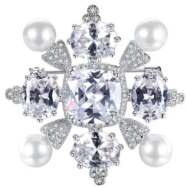 russian jewellery brooch silver crystal pearl