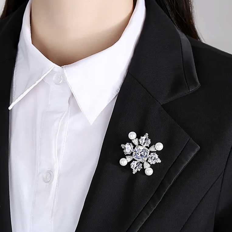 russian jewellery brooch silver crystal pearl