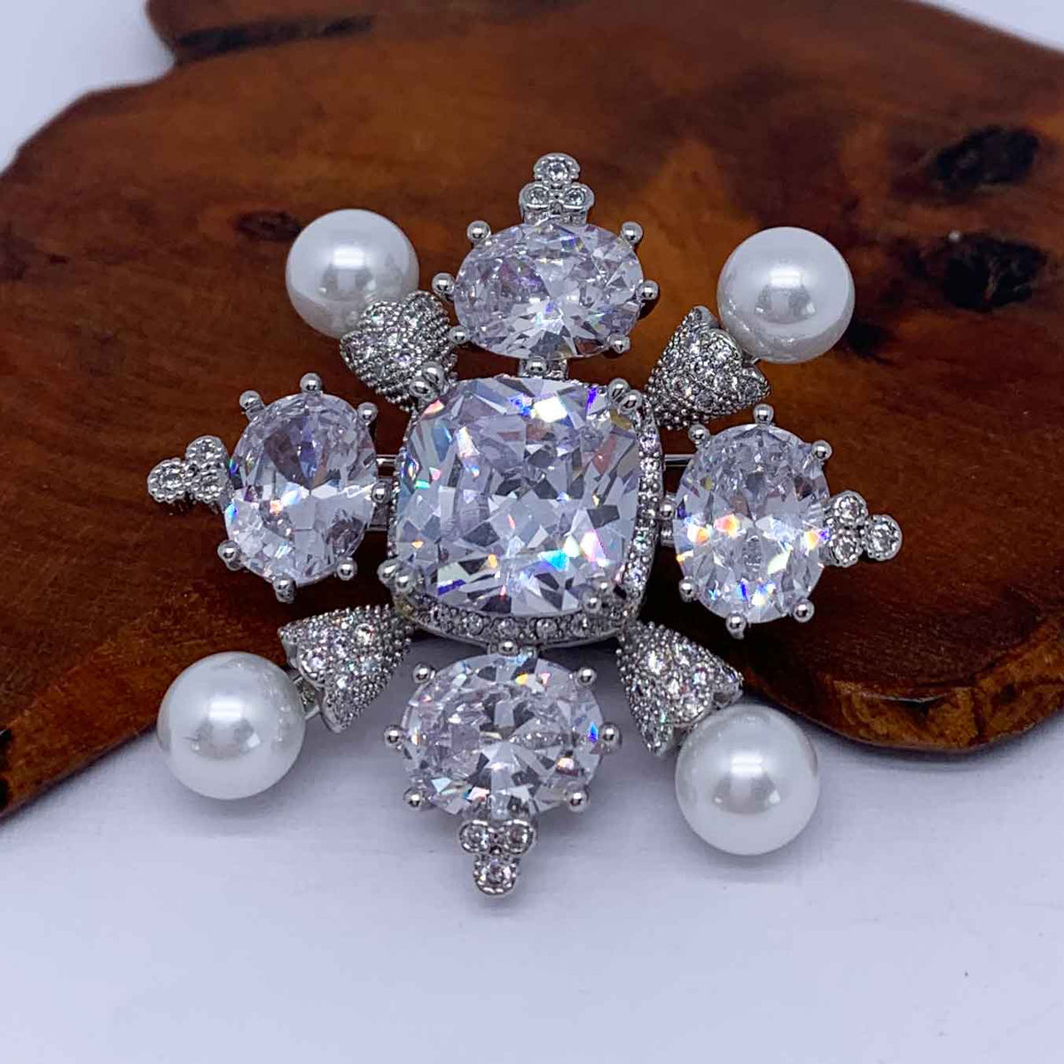 russian jewellery brooch silver crystal pearl