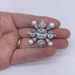 russian jewellery brooch silver crystal pearl