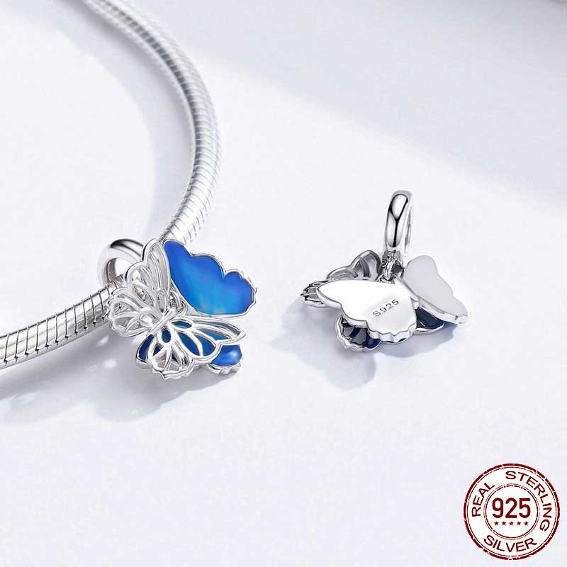 silver bracelet charm blue butterfly frenelle jewellery