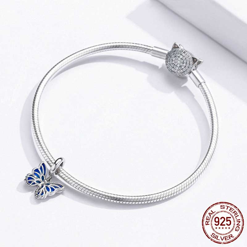 silver bracelet charm blue butterfly frenelle jewellery