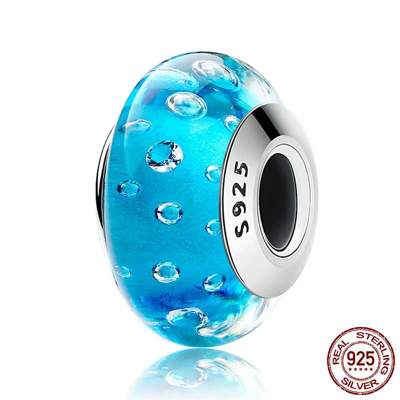 blue murano glass charm bead bracelet