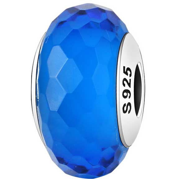 frenelle jewellery Silver Facetted Murano Charm Bead (Blue)