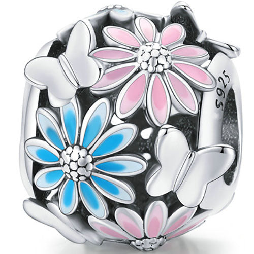 bracelet charm flowers butterflies pandora silver