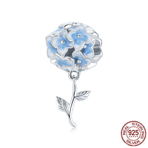 blue flower silver charm for bracelet