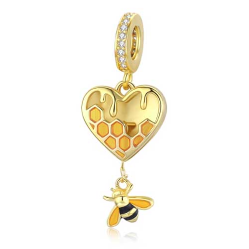 heart charm with honey bee
