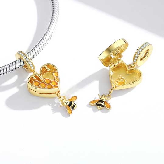 heart charm with honey bee locket