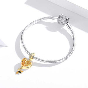 heart charm with honey bee on bracelet