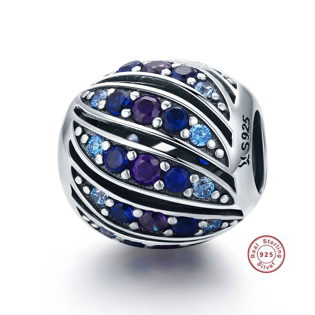 blue silver crystal charm for bracelet for women