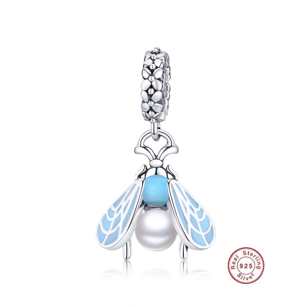 charm silver moth  blue bracelet for women girls