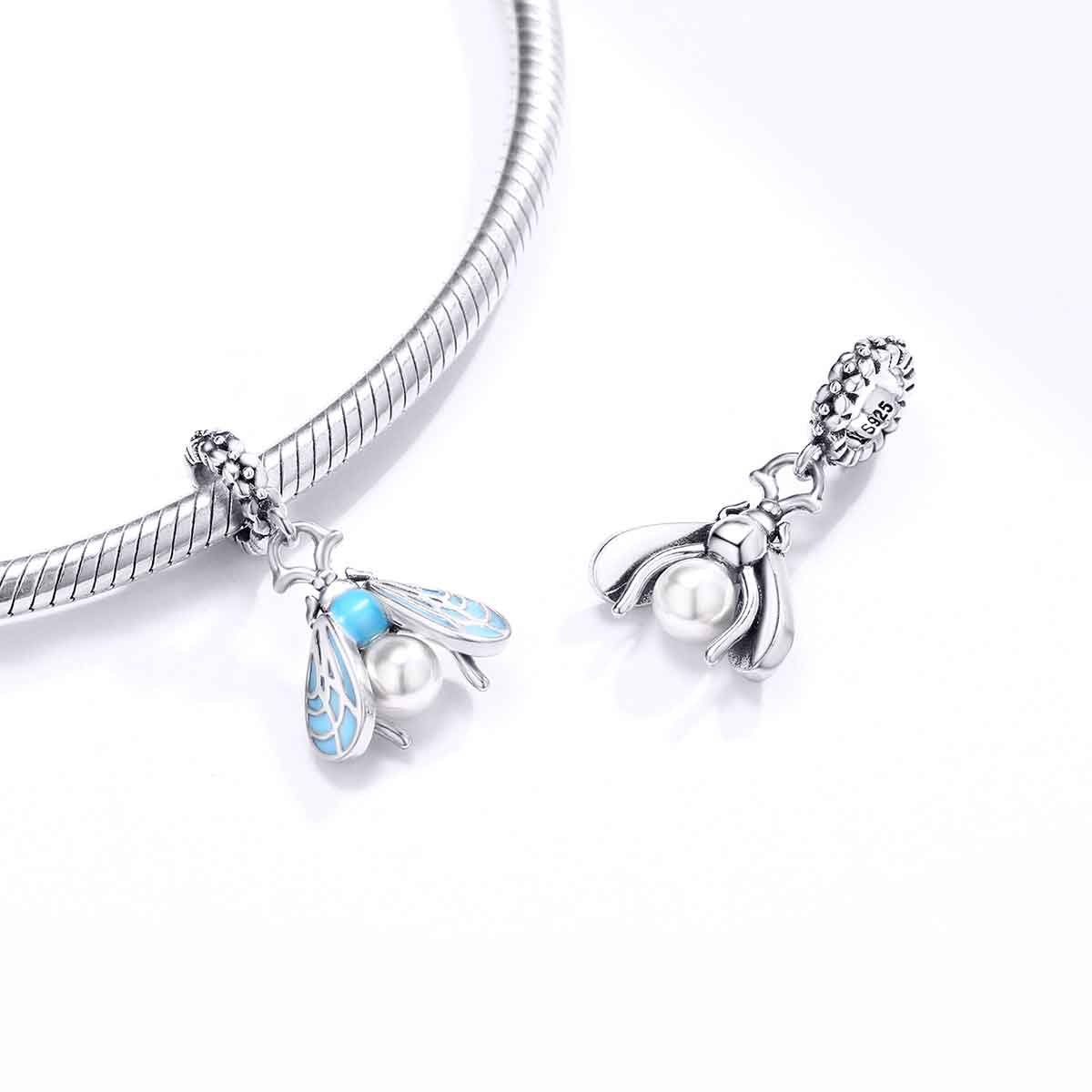 charm silver moth  blue bracelet for women girls