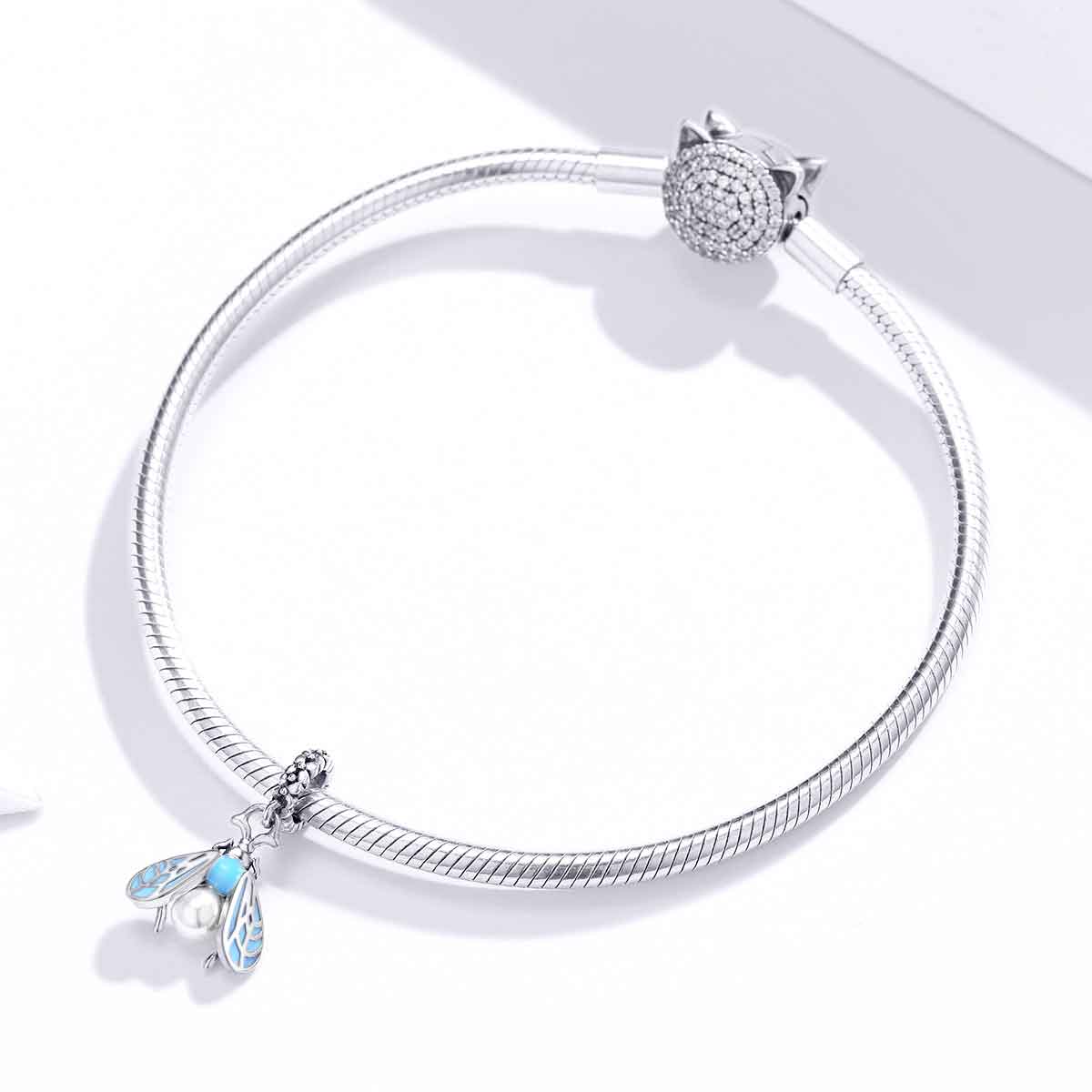 charm silver moth  blue bracelet for women girls