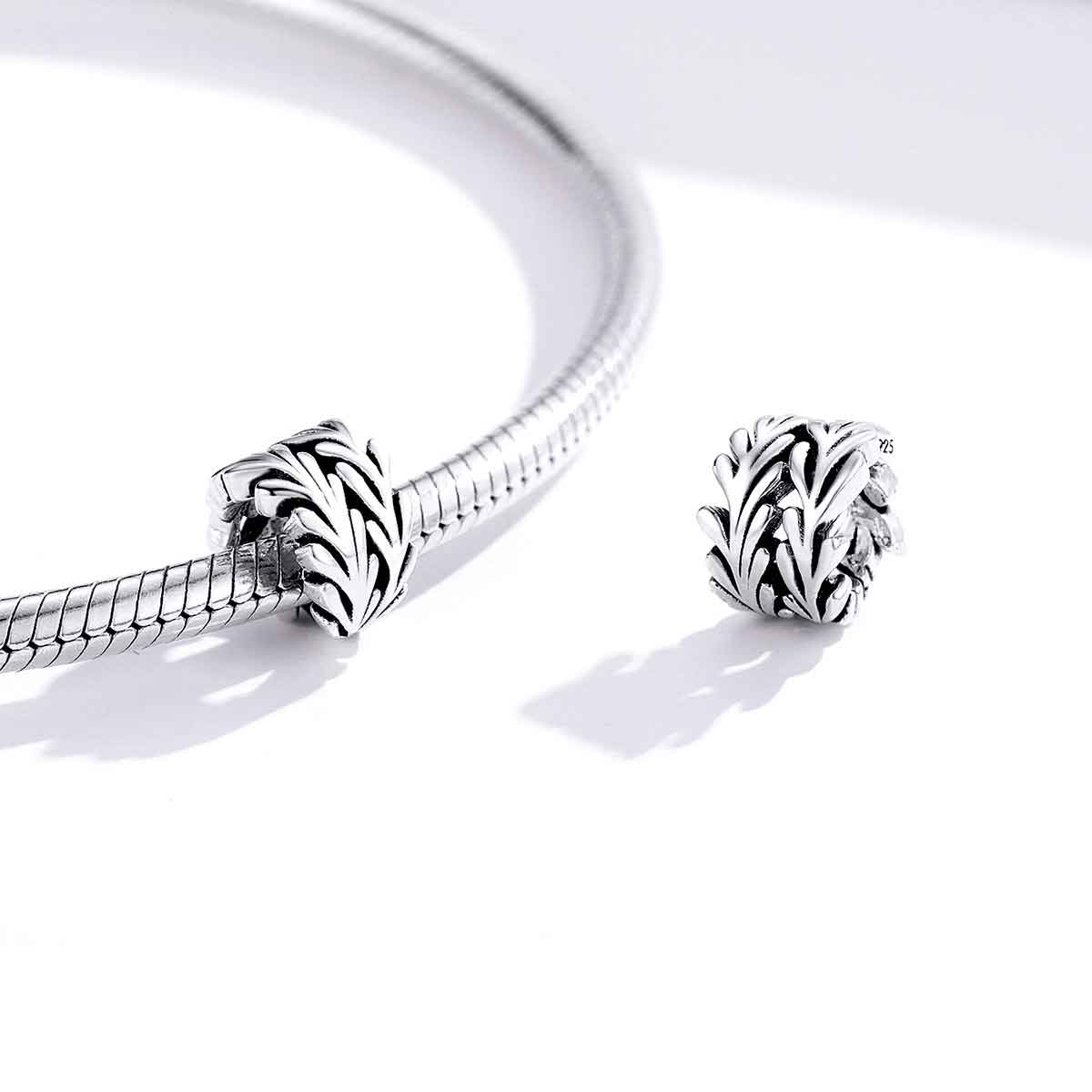 silver leaf foliage charm bead for bracelet