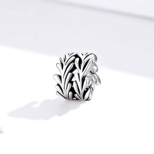 silver leaf foliage charm bead for bracelet