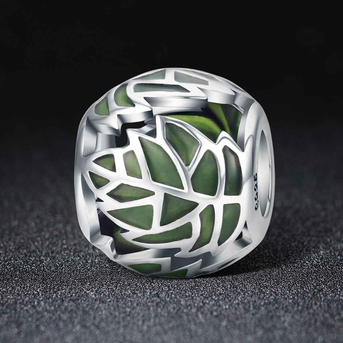 silver charm green leaves pandora