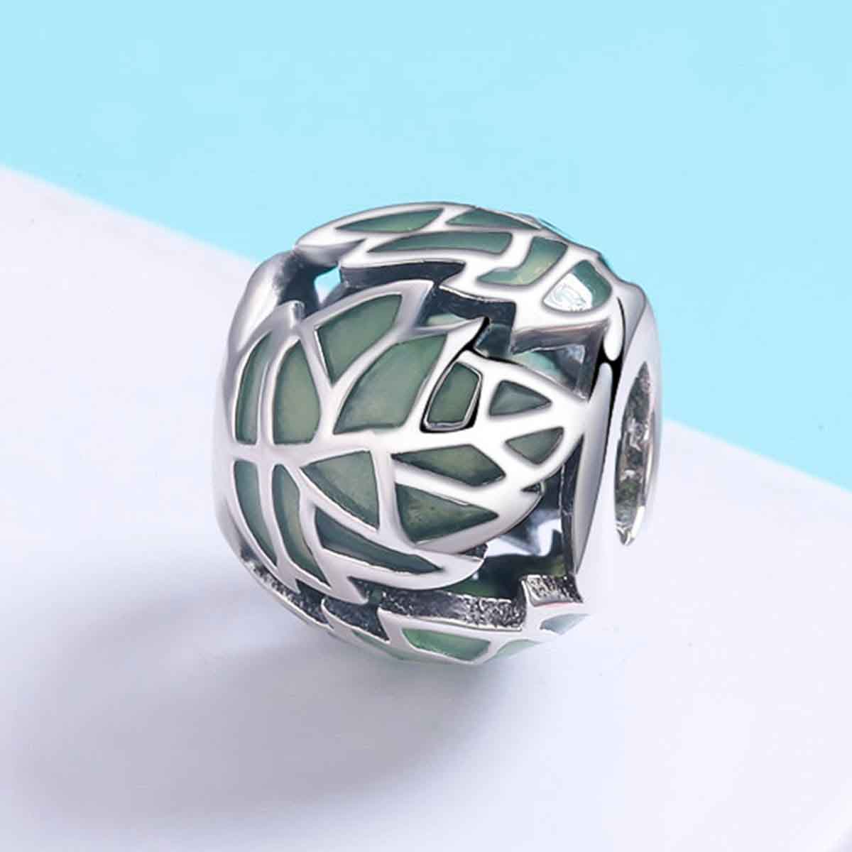 silver charm green leaves pandora
