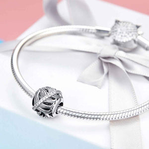 silver feather charm bracelet bead