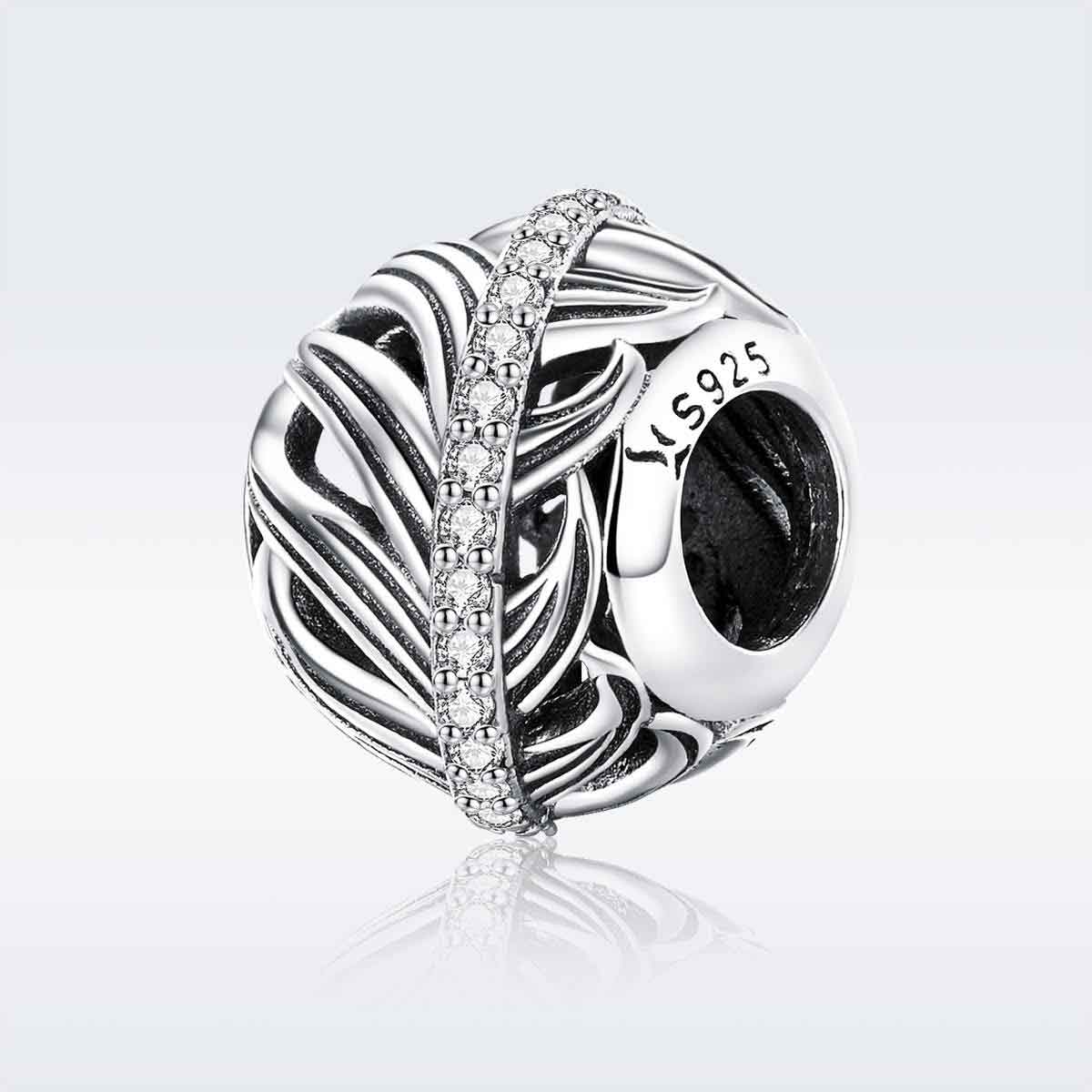 silver feather charm bracelet bead