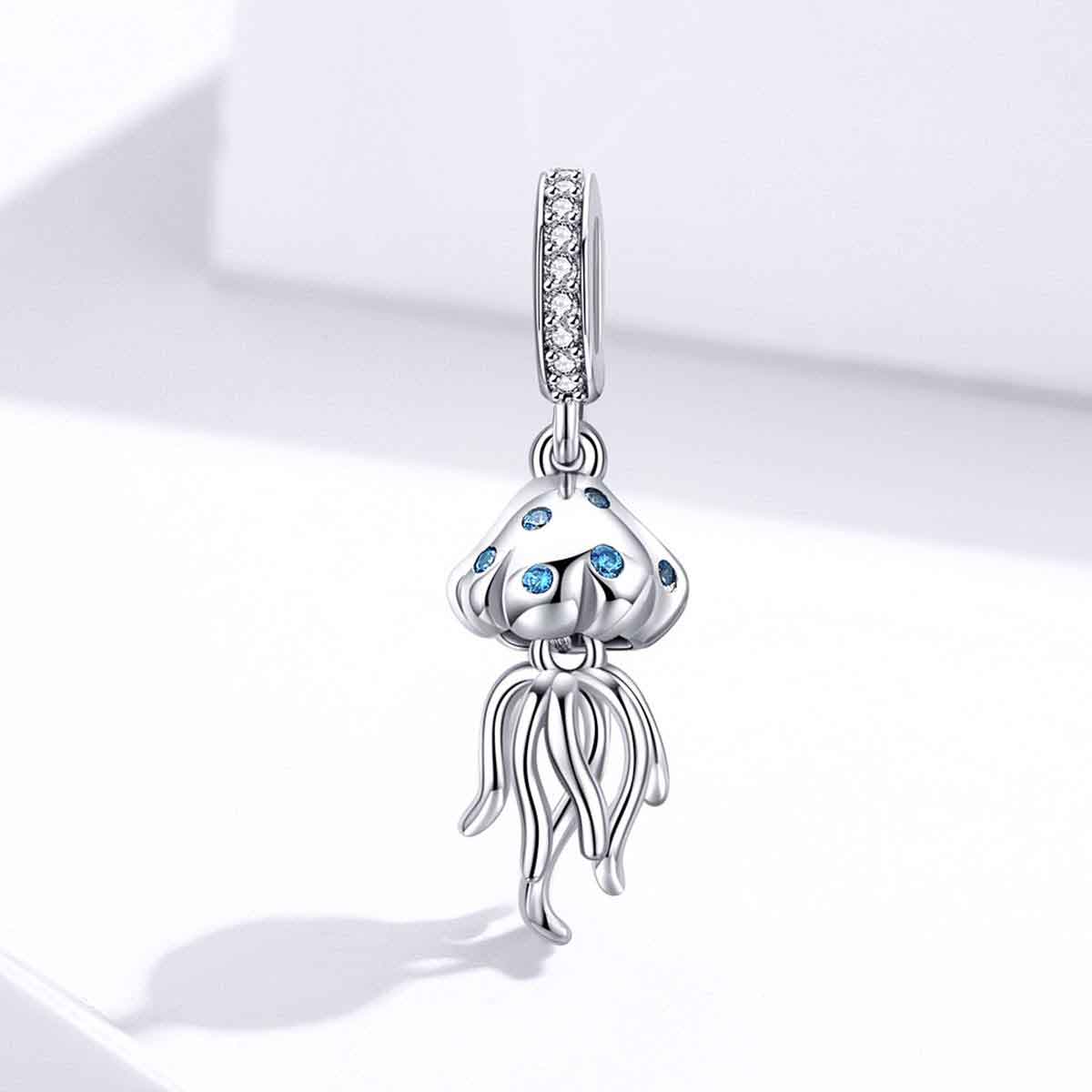 jellyfish silver blue charm