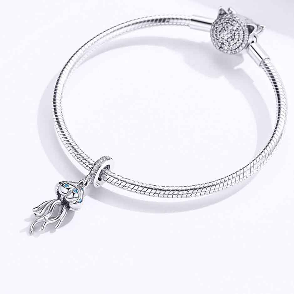 jellyfish silver blue charm