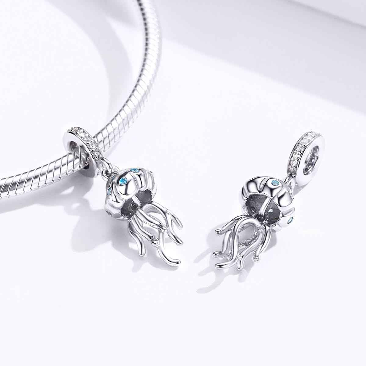 jellyfish silver blue charm