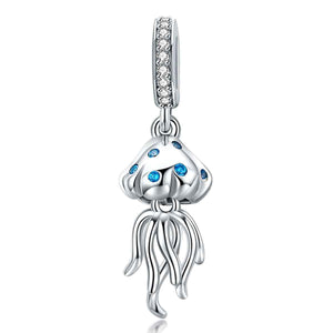 jellyfish silver blue charm