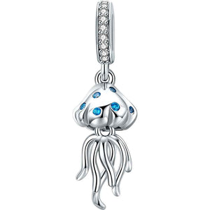 jellyfish silver blue charm