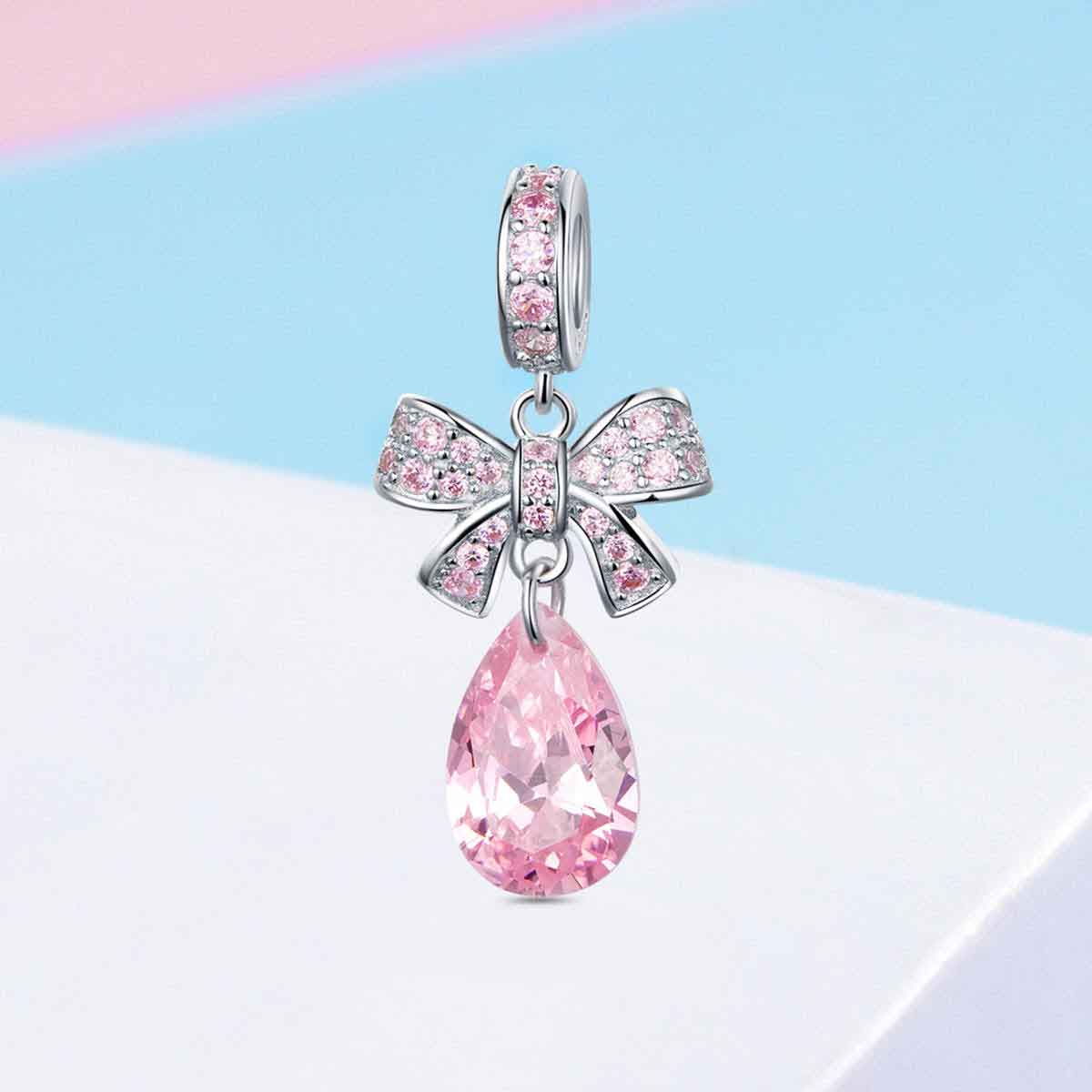 pink crystal silver charm for women girls