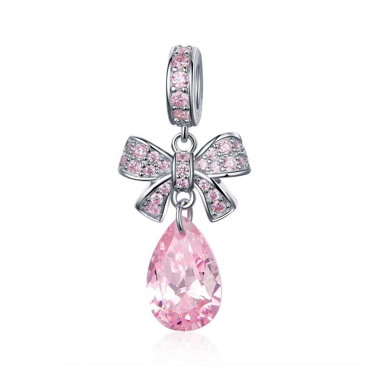 pink crystal silver charm for women girls