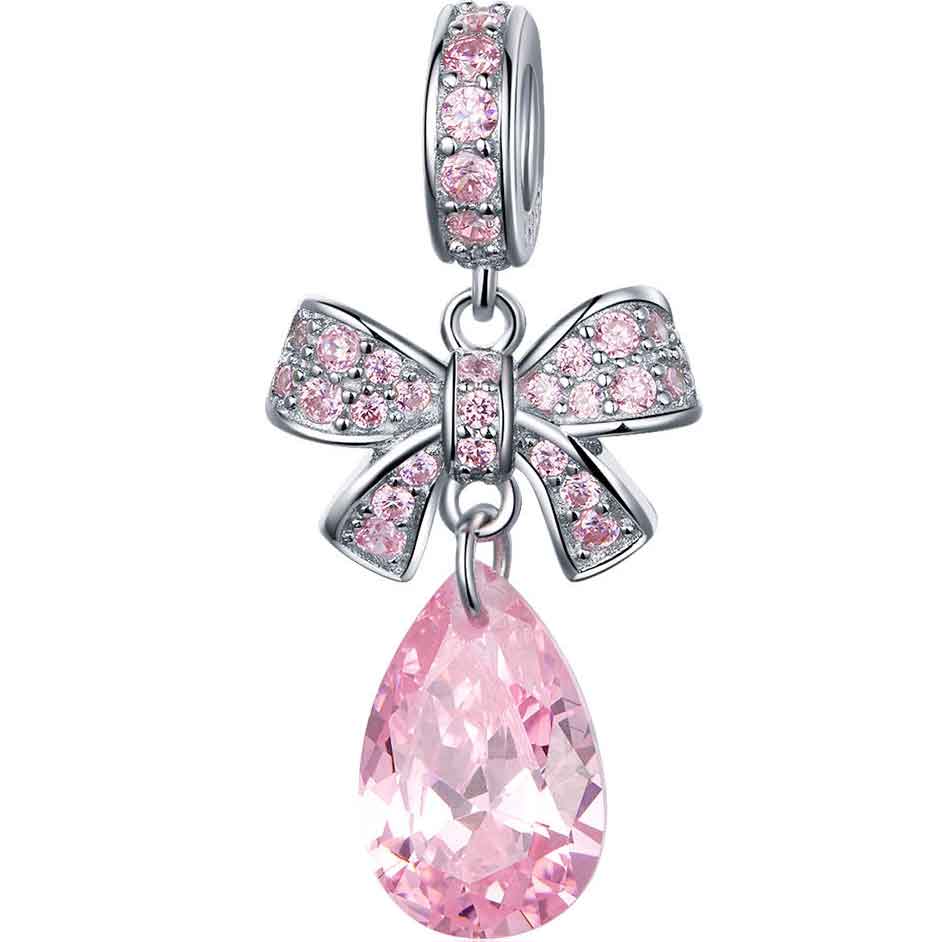 pink crystal silver charm for women girls