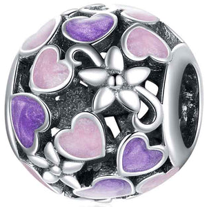 silver charm pink purple heart women girls